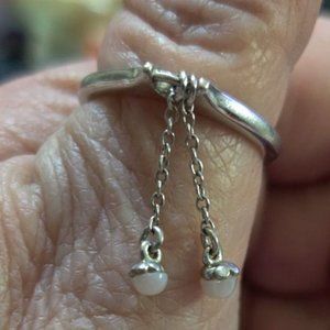 Sterling Silver Genuine Pink Opal Dangle Ring